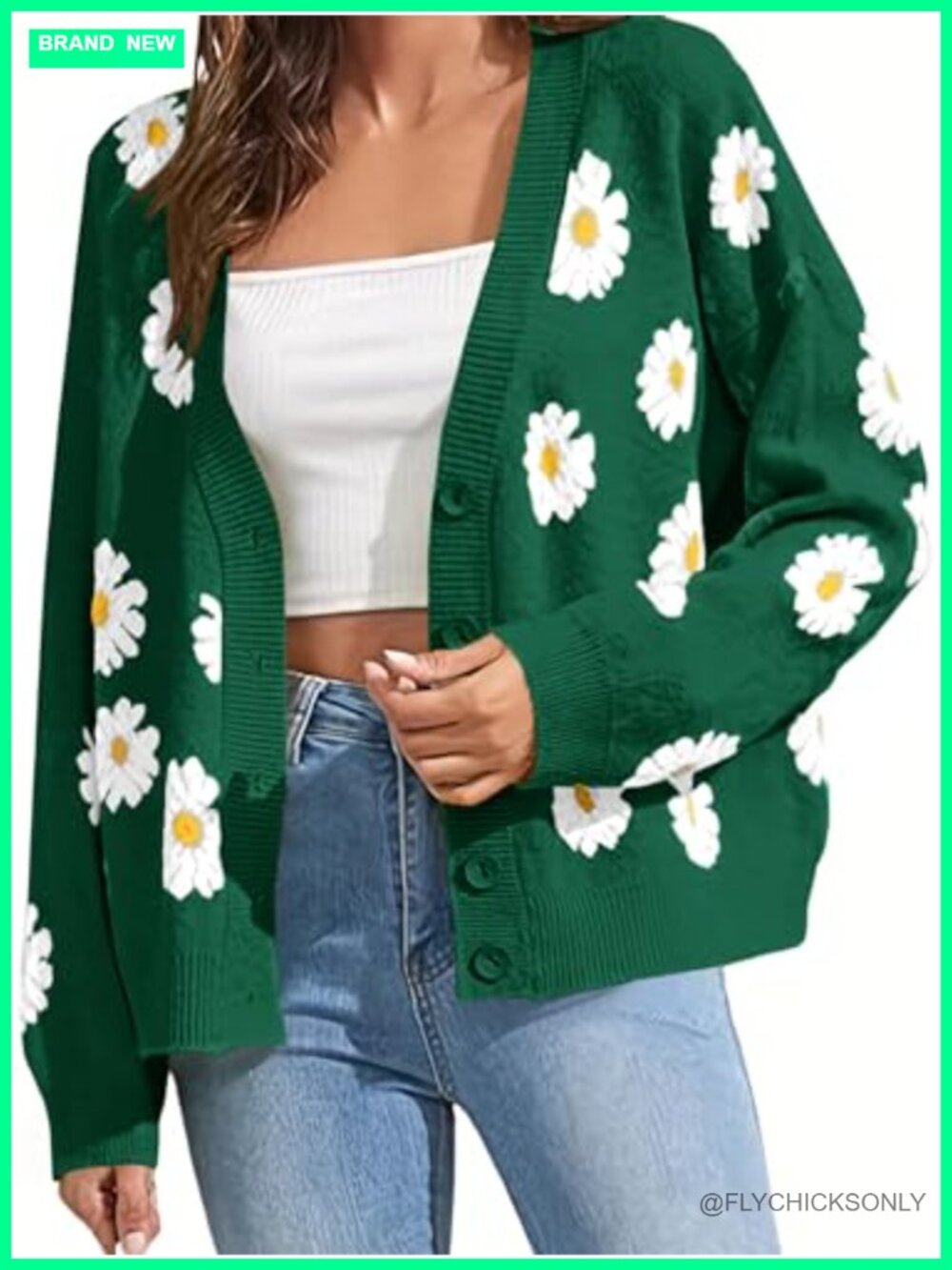 Women's Floral Print Open Front Cardigan Long Sleeve V Neck Knitted Sweater